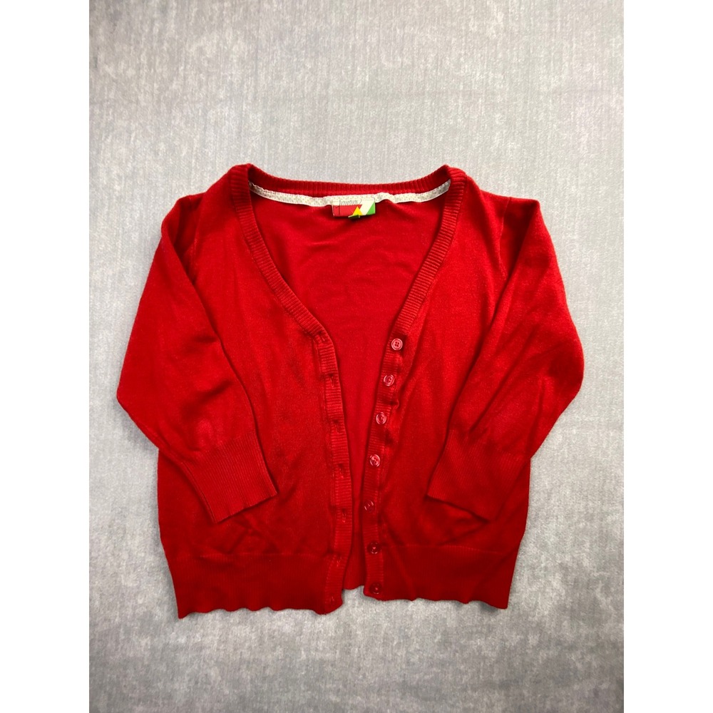 Fervour Red V-Neck Button Up Cardigan Sweater Womens XL 3/4 Sleeve‎ Knit